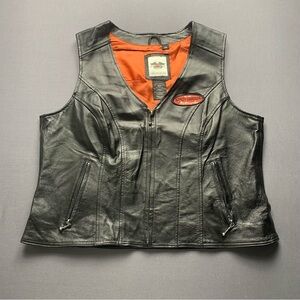 Harley Davidson Motorcycles Black Genuine Leather Vest Size XL